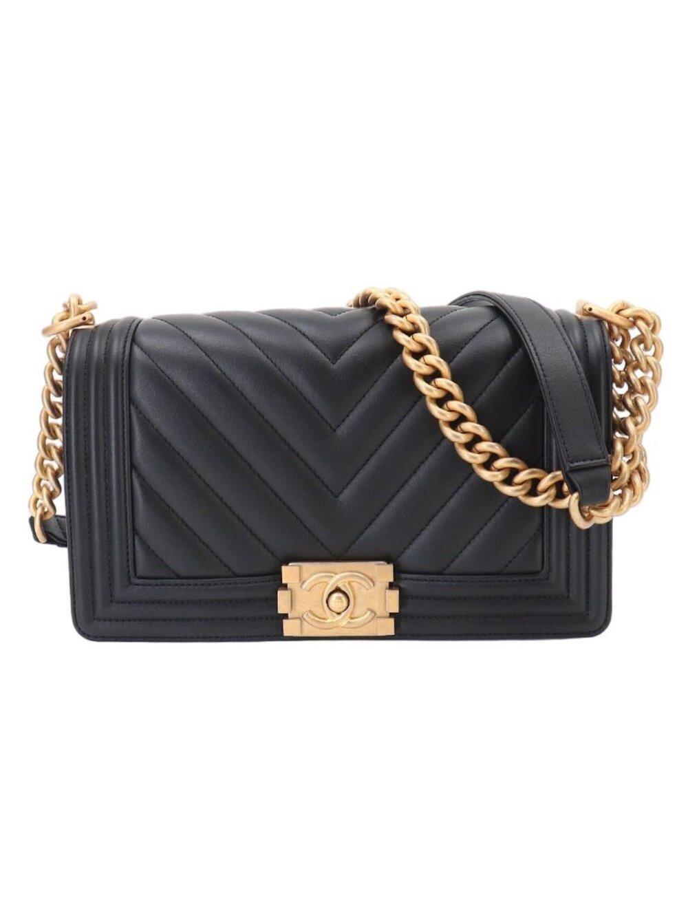 Chanel Boy Chain Shoulder Bag Calfskin Black Chezblanc Stitch